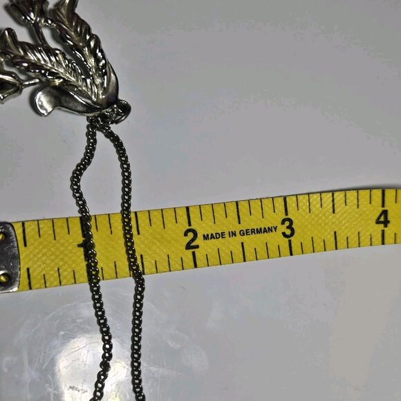 Vintage Red Aurora Borealis Crystal Floral Pendant Necklace Silver Tone 16" - Picture 7 of 15